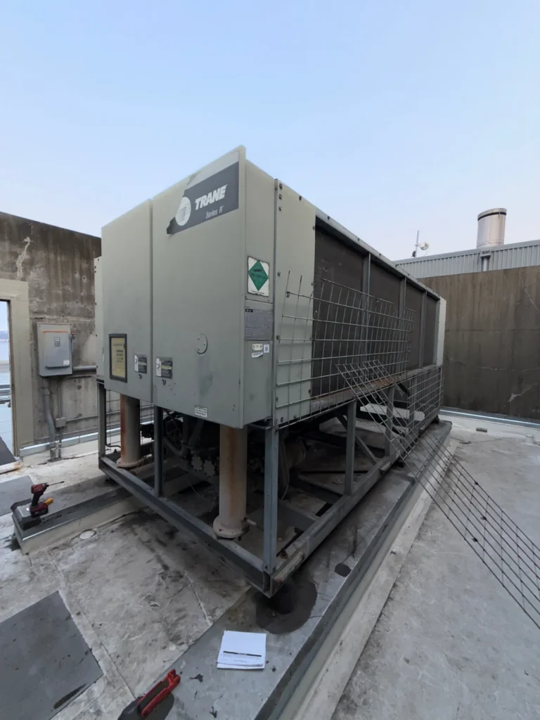 Air-cooled chiller on a rooftop