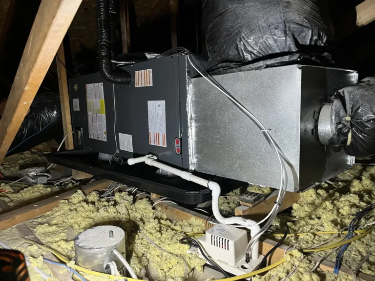 New horizontal air handler installed in an attic