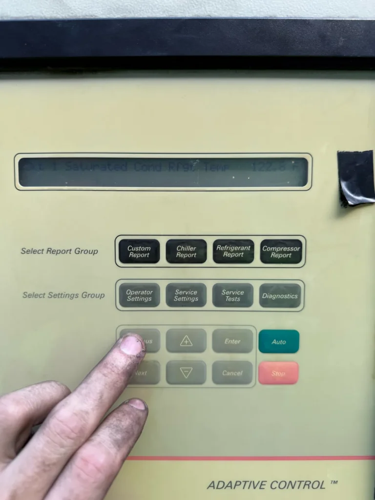 Air-cooled chiller controller during troubleshooting