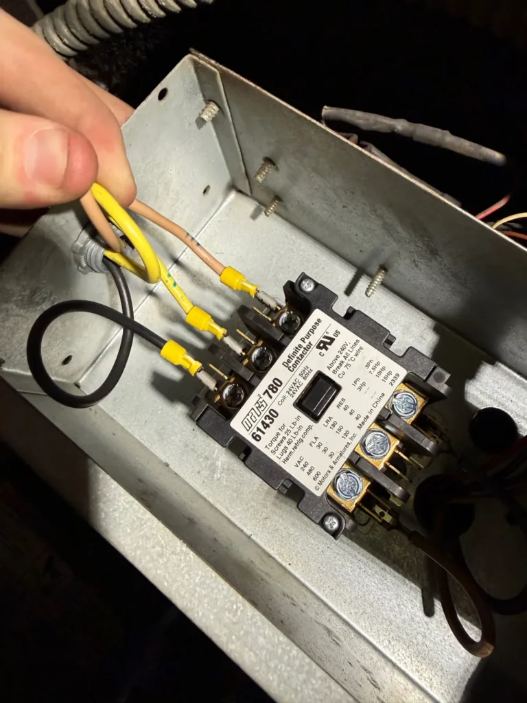 Contactor and wiring in an HVAC unit control panel