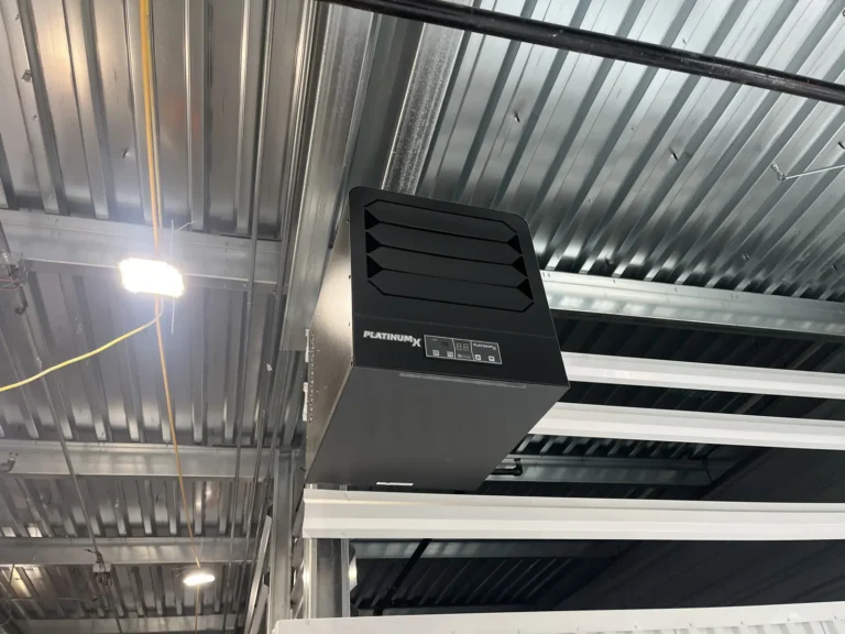 Ceiling-hung heating unit in a new commercial storage building