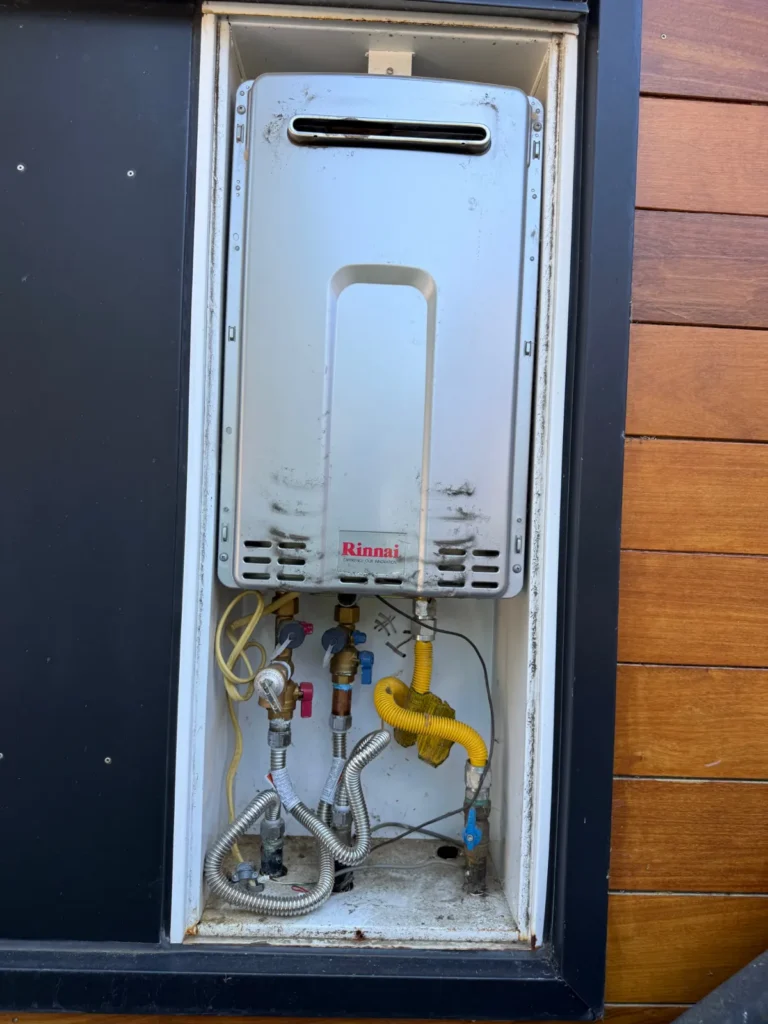 Tankless water heater opened up for diagnosis